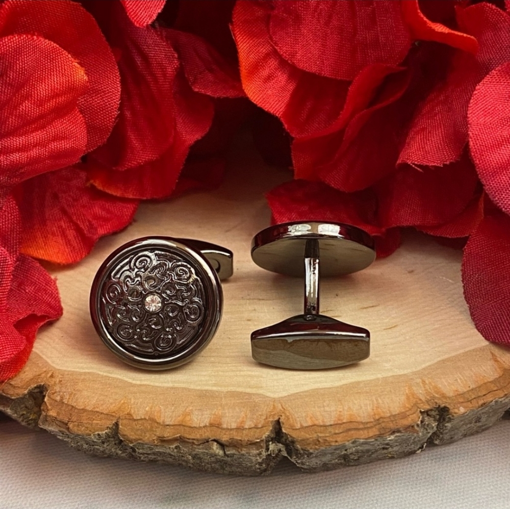 *New In Box Stunning Round Silver & Gunmetal Crystal Cufflinks* - Picture 4 of 6